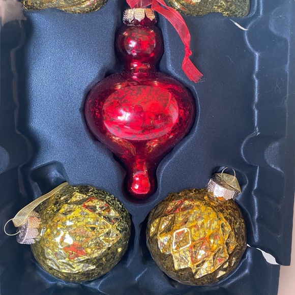 Home Decorators Collection Set of 10 Glass Christmas Ornament Gold Red Crackle - Picture 9 of 15